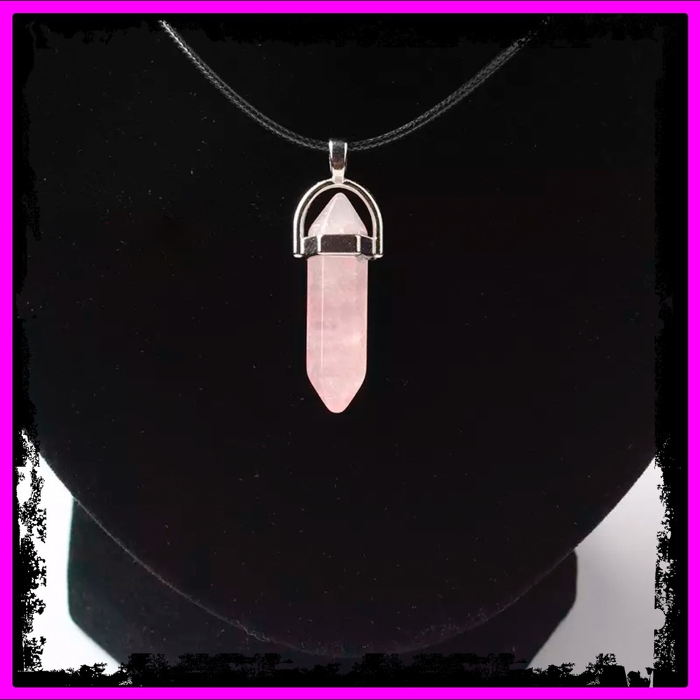 ‼️RELISTED‼️ Rose Quartz Crystal Silver Leather Necklace - Picture 2 of 14